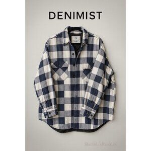 NEW Denimist  Montauk Quilted Flannel Shirt Jacket Blue White Plaid Oversized  S